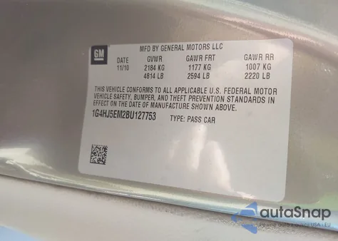 2011 Buick Lucerne Cxl Premium from USA, damaged, VIN 1G4HJ5EM2BU127753